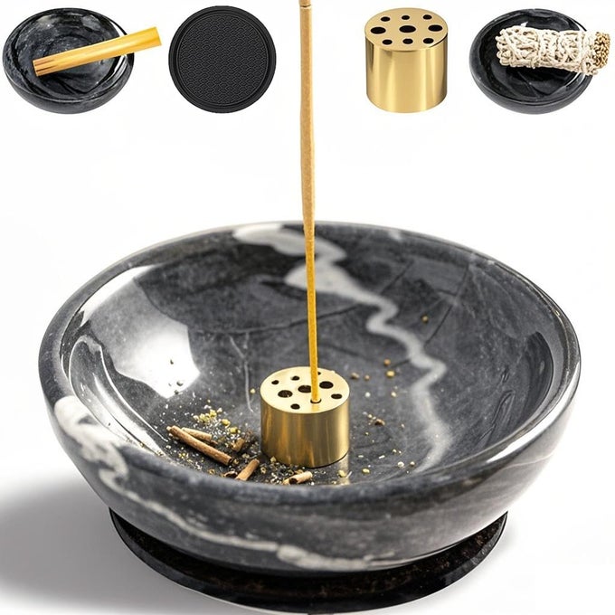 INCENSE HOLDER NATURAL MARBLE INCENSE HOLDER FOR STICKS WITH 9 HOLES HANDMADE INCENSE STICK BURNER IDEAL FOR SMUDGING INCENSE BURNING DECORATION