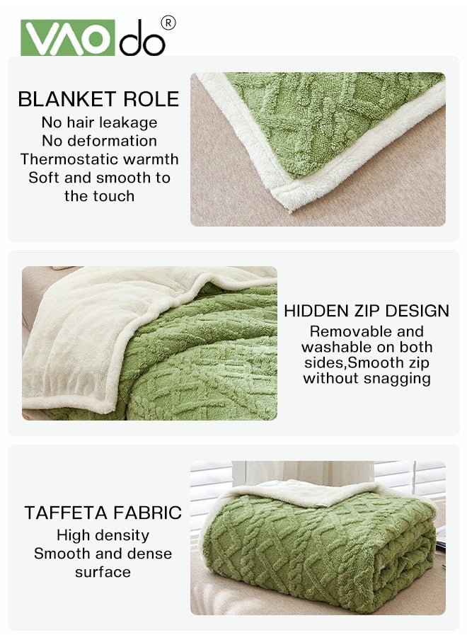 Double-sided Blanket Simple Solid Color Blanket Three-dimensional Jacquard Design On The Surface Soft And Skin-friendly Breathable And Warm Blanket 180*200cm Light Green