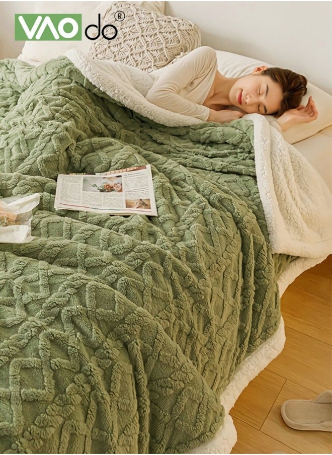 Double-sided Blanket Simple Solid Color Blanket Three-dimensional Jacquard Design On The Surface Soft And Skin-friendly Breathable And Warm Blanket 180*200cm Light Green