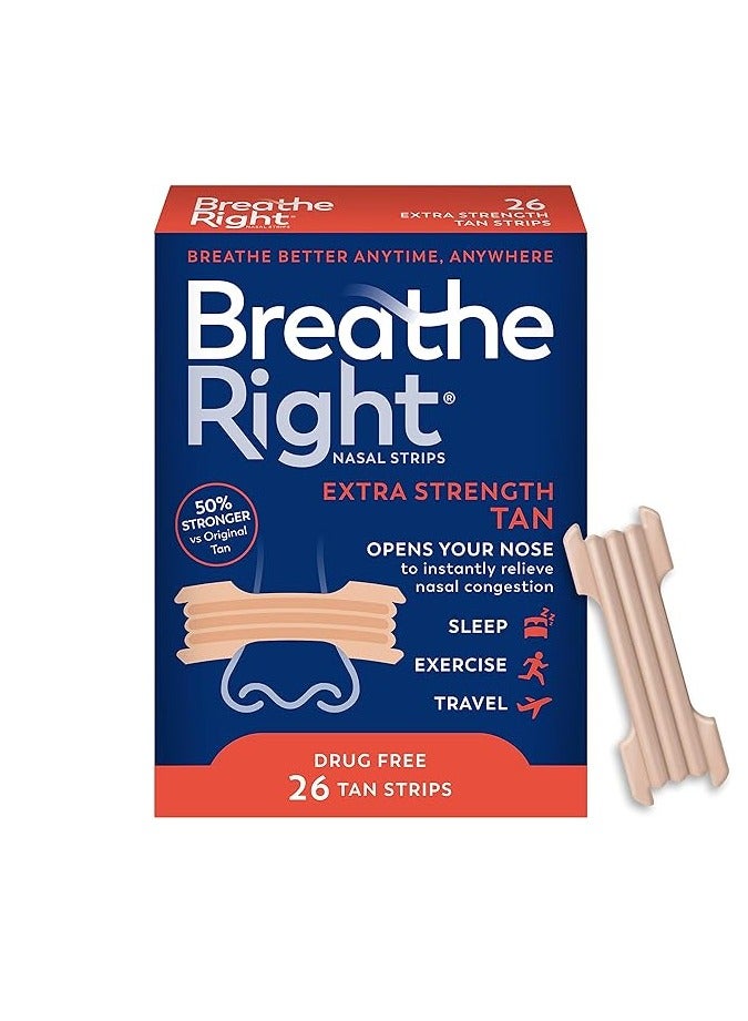 Breathe Right Nasal Strips Extra Strength Help Stop Snoring Solution And Instant Nasal Congestion Relief- 26 Count - Image 1