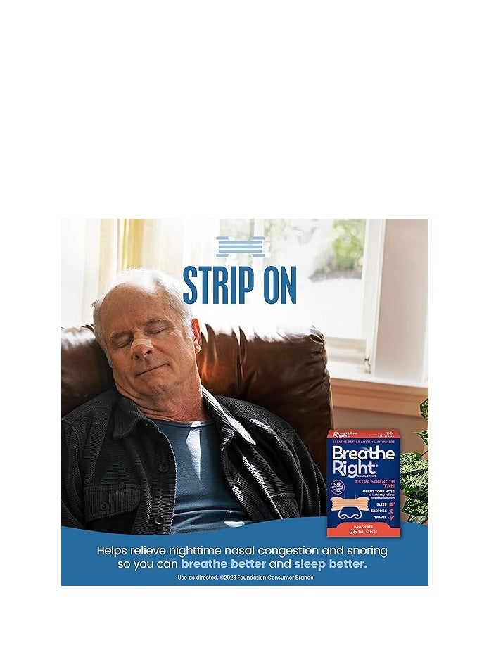 Breathe Right Nasal Strips Extra Strength Help Stop Snoring Solution And Instant Nasal Congestion Relief- 26 Count - Image 2
