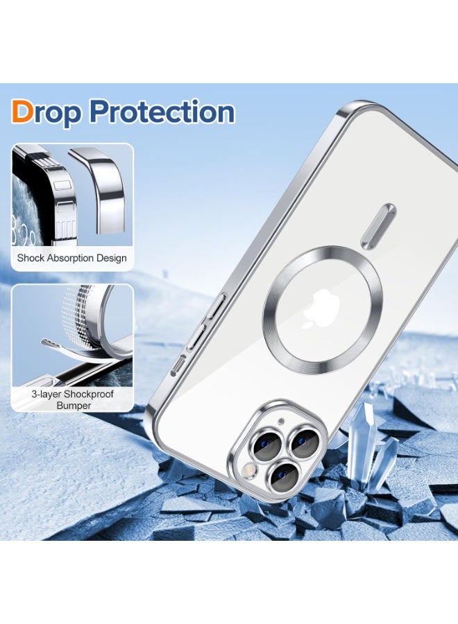 Electroplated Case For IPhone 11 Pro Max Camera Lens Full Protection Compatible with MagSafe Wireless Charging, Shockproof Soft TPU Phone Magnetic Cover (Silver) - Image 3