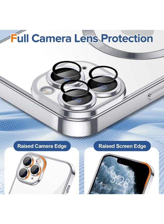 Electroplated Case For IPhone 11 Pro Max Camera Lens Full Protection Compatible with MagSafe Wireless Charging, Shockproof Soft TPU Phone Magnetic Cover (Silver) - Image 4