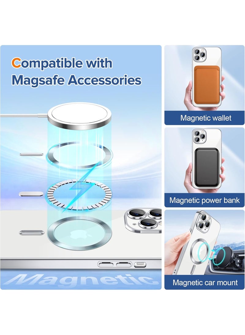Electroplated Case For IPhone 11 Pro Max Camera Lens Full Protection Compatible with MagSafe Wireless Charging, Shockproof Soft TPU Phone Magnetic Cover (Silver) - Image 5