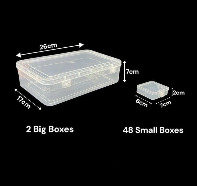 URBAA Plastic Storage Box Set, 50 Pieces, Clear Containers with Locking Lids, 2 Big Containers with 48 Small Boxes for Jewellery, Pins and Beads - Image 5