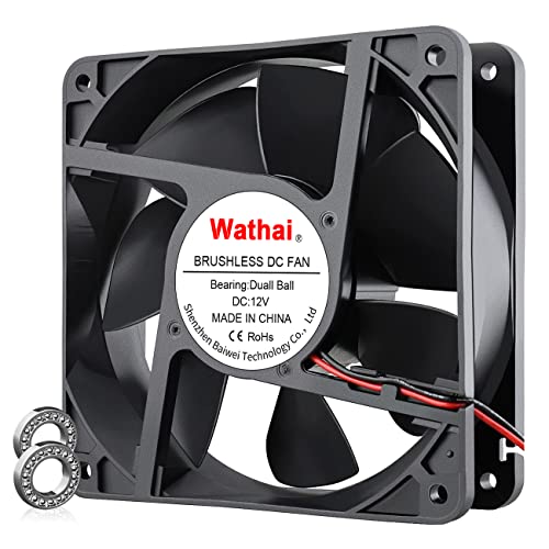 Wathai 120mm x120 x 38mm 12V 2Pin Dual Ball 12cm Industrial Cooling Fan High Airflow - Image 1