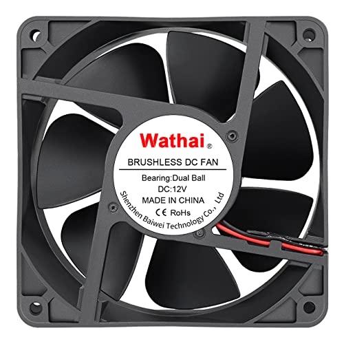 Wathai 120mm x120 x 38mm 12V 2Pin Dual Ball 12cm Industrial Cooling Fan High Airflow - Image 3