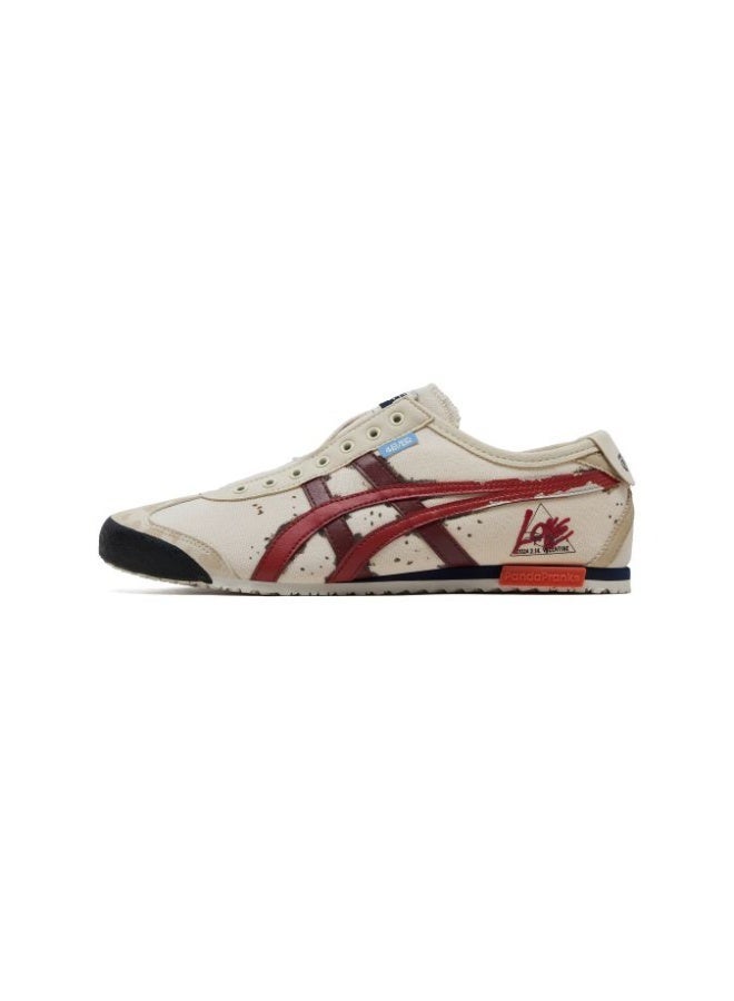 Onitsuka Tiger MEXICO 66 Slip-On Canvas Casual Sneakers Colorblock White/Checkered Blue - Lace-Free Flat Round Toe Lifestyle Shoes for Men and Women, Ages 10+ - Image 1