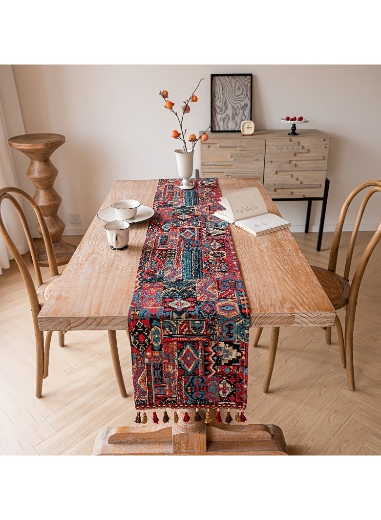 مفرش طاولة بوهيمي مزخرف بشراشيب - قماش زخرفي على الطراز الشمالي، مقاس 33×120 سم، مناسب لحفلات الزفاف والديكور المنزلي والحفلات - Image 5