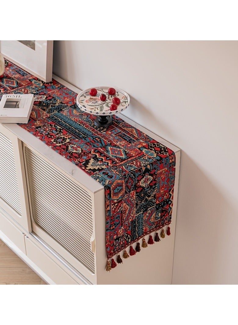 مفرش طاولة بوهيمي مزخرف بشراشيب - قماش زخرفي على الطراز الشمالي، مقاس 33×120 سم، مناسب لحفلات الزفاف والديكور المنزلي والحفلات - Image 1