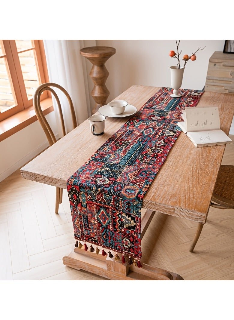 مفرش طاولة بوهيمي مزخرف بشراشيب - قماش زخرفي على الطراز الشمالي، مقاس 33×120 سم، مناسب لحفلات الزفاف والديكور المنزلي والحفلات - Image 2