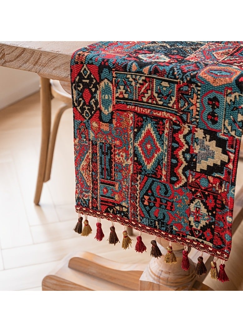 مفرش طاولة بوهيمي مزخرف بشراشيب - قماش زخرفي على الطراز الشمالي، مقاس 33×120 سم، مناسب لحفلات الزفاف والديكور المنزلي والحفلات - Image 3
