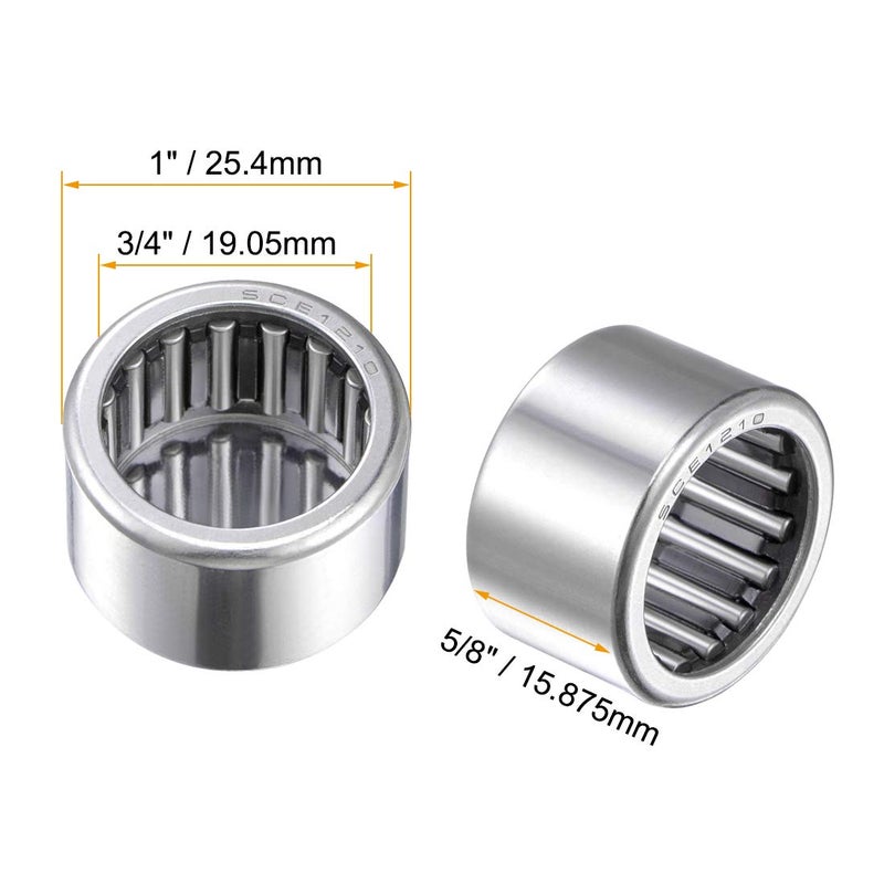 uxcell SCE1210 Needle Roller Bearings, Drawn Cup Open End, 3/4-inch Bore 1-inch OD 5/8-inch Width 12800N Static Load 17500N Dynamic Load 2pcs - Image 2