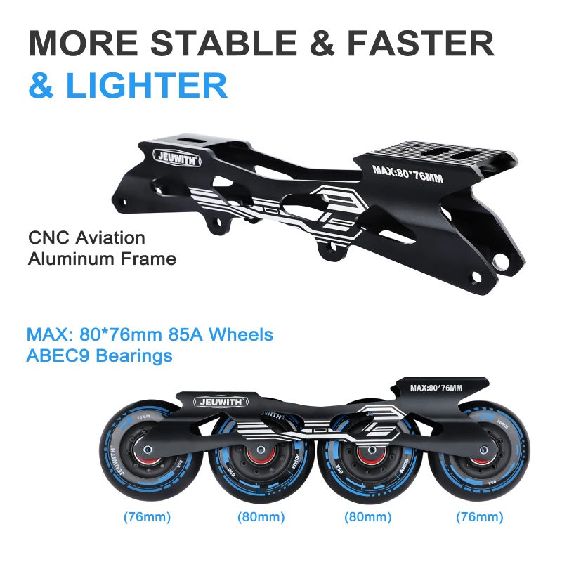 JEUWITH Inline Skates for Women Men, Outdoor Street Blades Roller Adult Male Female, Professional Fitness Roller Skates Blades for Unisex (Black&Blue) Men5.5-6/Women6.5-7/24.6cm - Image 3