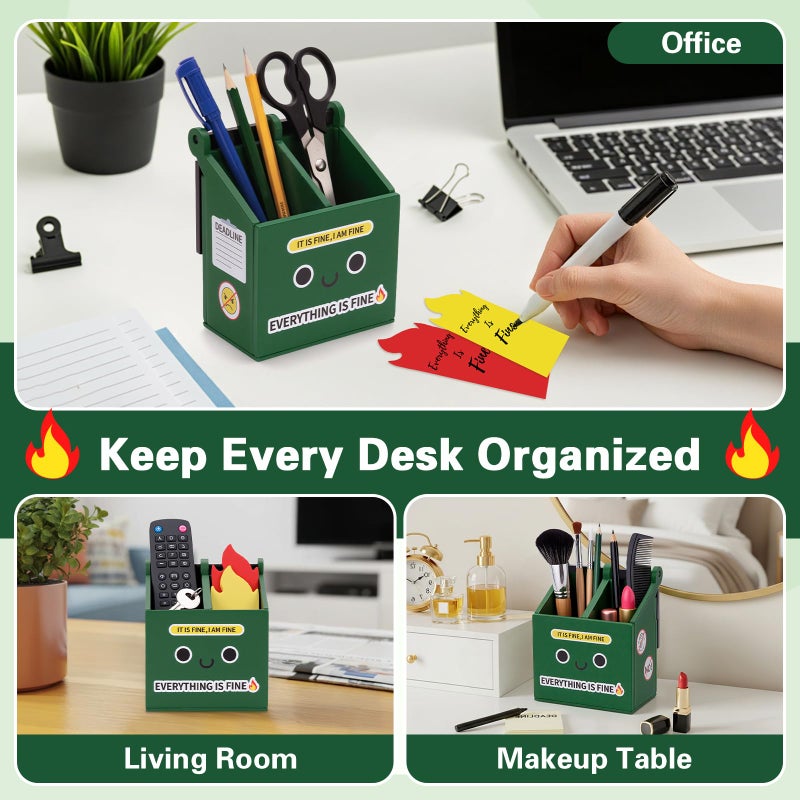 Dalycro Dumpster Fire Pencil Holder With 100 Pcs Flame Sticky Notes - Funny Dumpster Fire Desk Accessories For Office Decor - Fun Gift For Men  Coworkers (Green) - Image 5