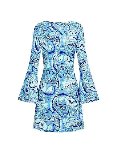 Deerjoke 70s Disco Outfit Women, 7 PCS 70's Disco Dress Costume Hippie Clothes Accessories Jewelry Halloween (Blue, Medium) - Image 3