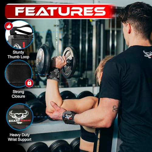 BEAST RAGE® Wrist Wraps for Weightlifting Adjustable Lifting Straps & Wrist Straps with Thumb Loop for Enhanced Gym Support, Wrist Support for Powerlifting, Bodybuilding and Gym Workout (CAMO) - Image 3