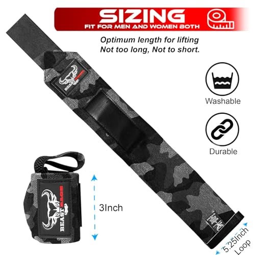 BEAST RAGE® Wrist Wraps for Weightlifting Adjustable Lifting Straps & Wrist Straps with Thumb Loop for Enhanced Gym Support, Wrist Support for Powerlifting, Bodybuilding and Gym Workout (CAMO) - Image 5