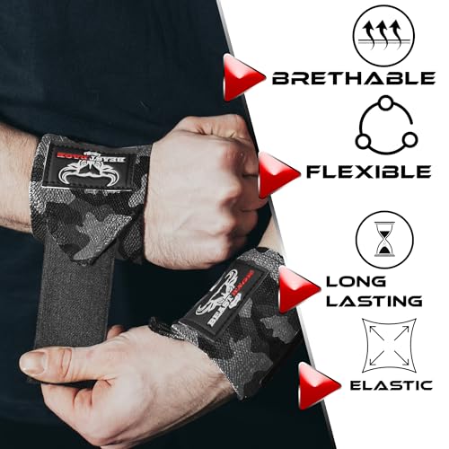 BEAST RAGE® Wrist Wraps for Weightlifting Adjustable Lifting Straps & Wrist Straps with Thumb Loop for Enhanced Gym Support, Wrist Support for Powerlifting, Bodybuilding and Gym Workout (CAMO) - Image 4