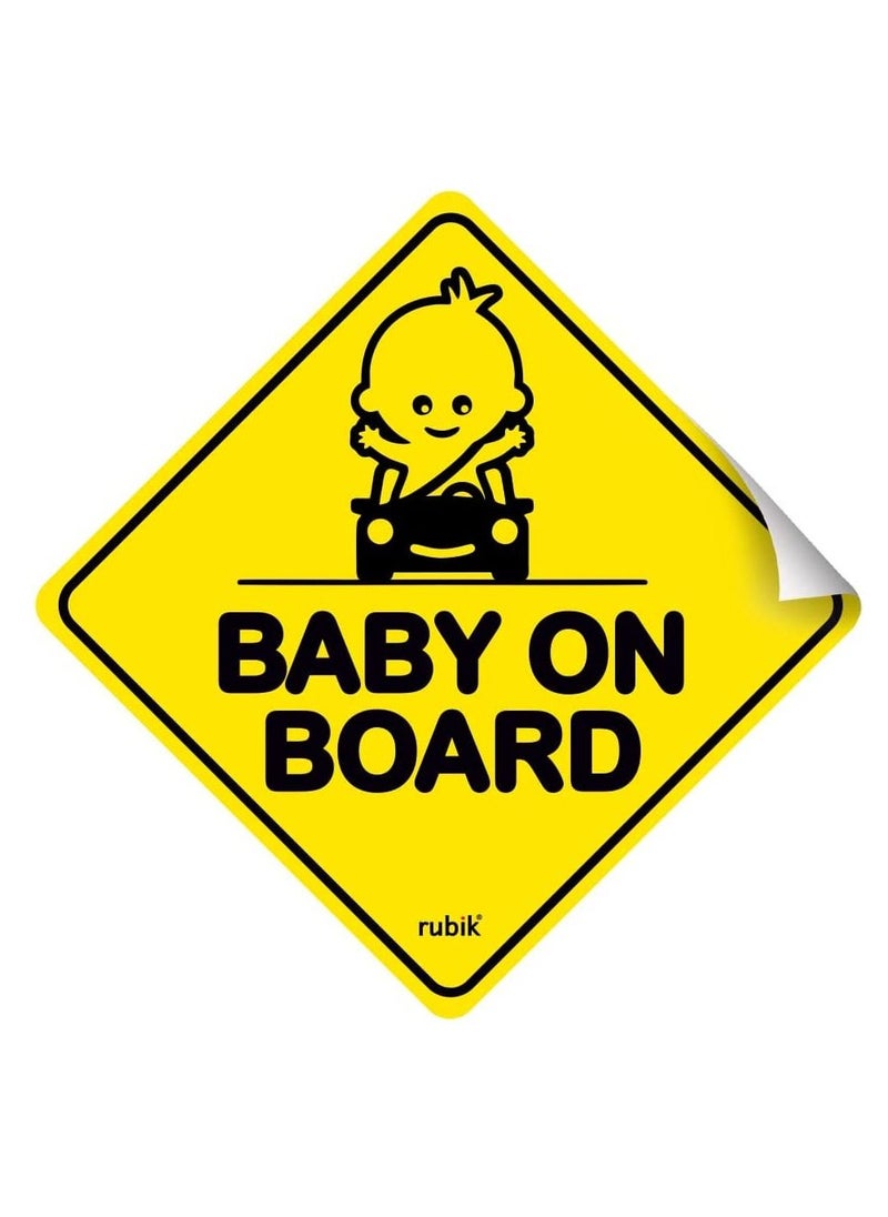 Rubik Baby on Board Car Sign Self Adhesive Sticker 1pc Reflective Kids Safety Warning Cute Design for Car Bumper Rear Window Universal Fit 12x12cm  - Image 1