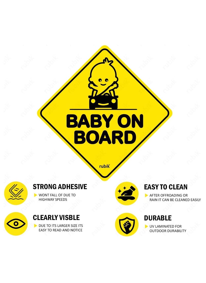 Rubik Baby on Board Car Sign Self Adhesive Sticker 1pc Reflective Kids Safety Warning Cute Design for Car Bumper Rear Window Universal Fit 12x12cm  - Image 5