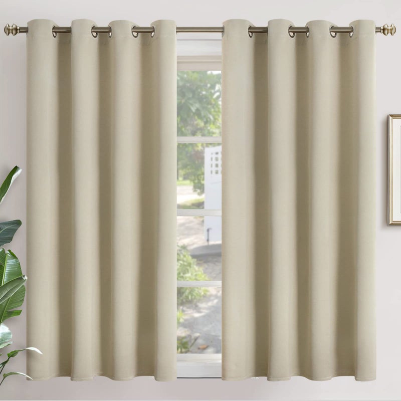 YoungsTex Blackout Curtains for Bedroom - Thermal Insulated with Grommet Top Room Darkening Noise Reducing Curtains for Living Room  2 Panels  52 x 54 Inch  Beige - Image 1
