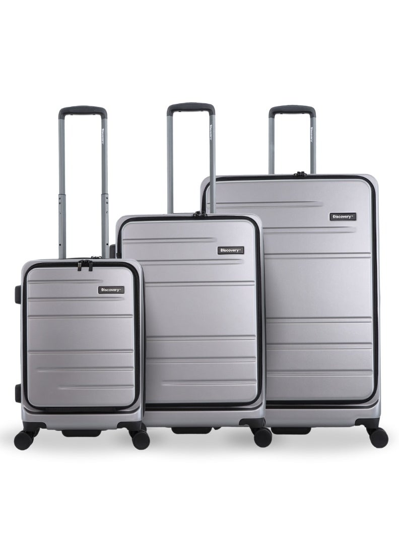 Discovery Patrol Hardside Travel Suitcase Set, 100% PC Durable Ultra Lightweight Hard Case Expandable Luggage, 4 Double Wheel, TSA Lock 3pcs Trolley Bag Silver (20+24+28 Inch). - pzsku/ZE5D6504A4D332AFB12BAZ/45/_/1727702968/a2ce051c-ecf8-413a-80bf-94510cc132fb