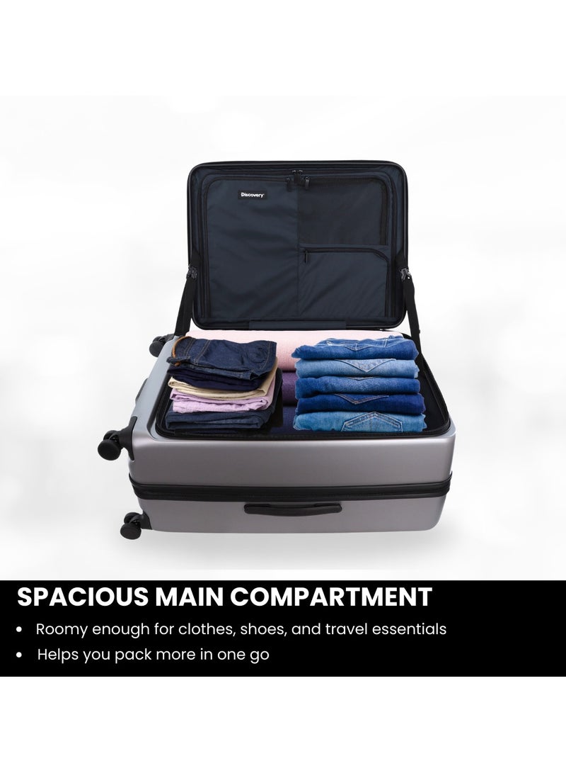 Discovery Discovery Patrol Hardside Travel Suitcase Set, 100% PC Durable Ultra Lightweight Hard Case Expandable Luggage, 4 Double Wheel, TSA Lock 3pcs Trolley Bag Silver (20+24+28 Inch).  - Image 5
