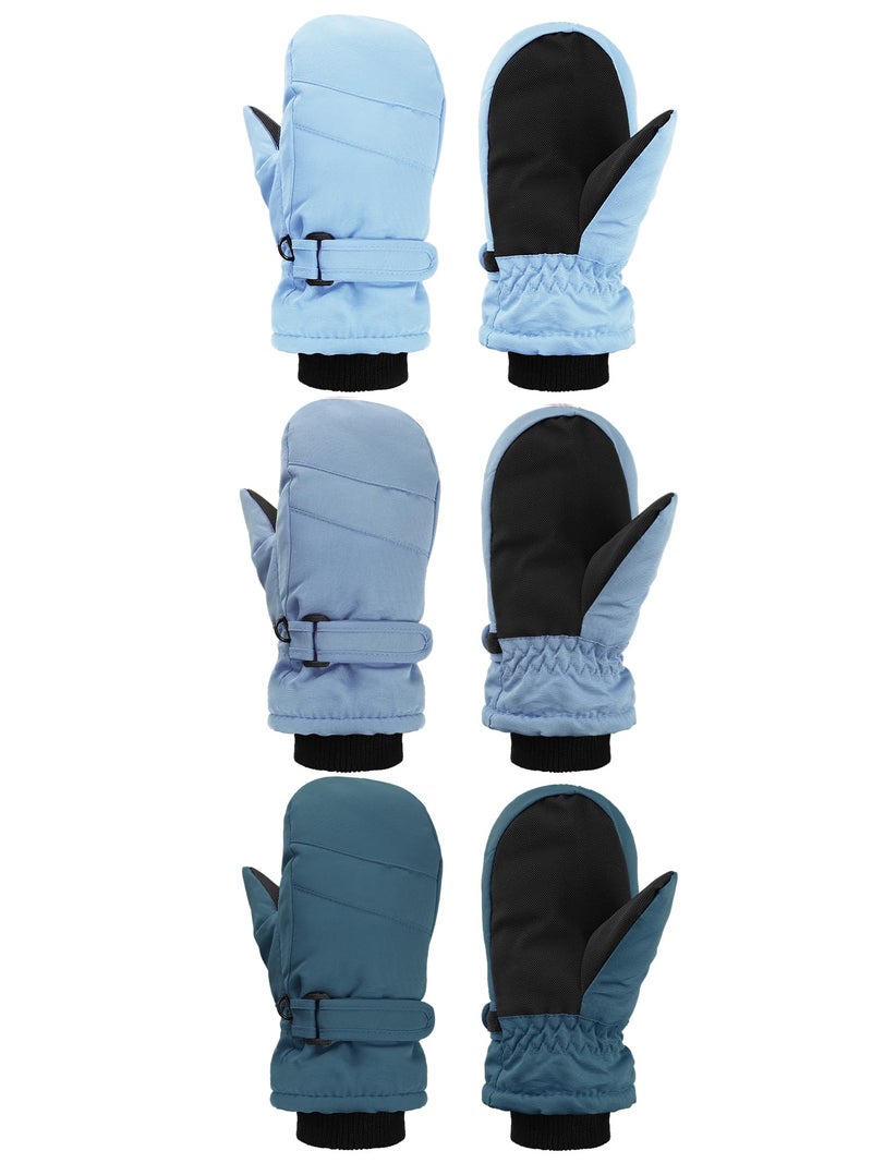 SATINIOR Kids Snow Mittens Waterproof Winter Ski Gloves Warm Thicken Snow Gloves for Girls Boys(5-8 Years,Light Blue,Lake Blue,Blue,3 Pairs) - Image 1