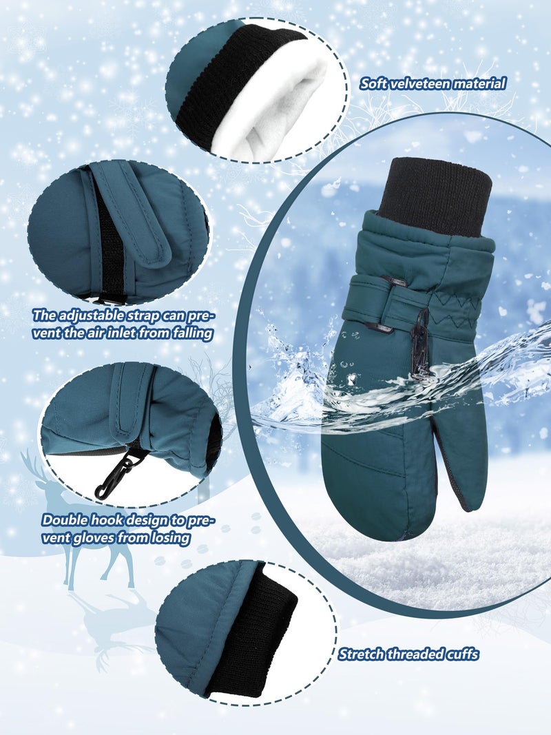 SATINIOR Kids Snow Mittens Waterproof Winter Ski Gloves Warm Thicken Snow Gloves for Girls Boys(5-8 Years,Light Blue,Lake Blue,Blue,3 Pairs) - Image 3