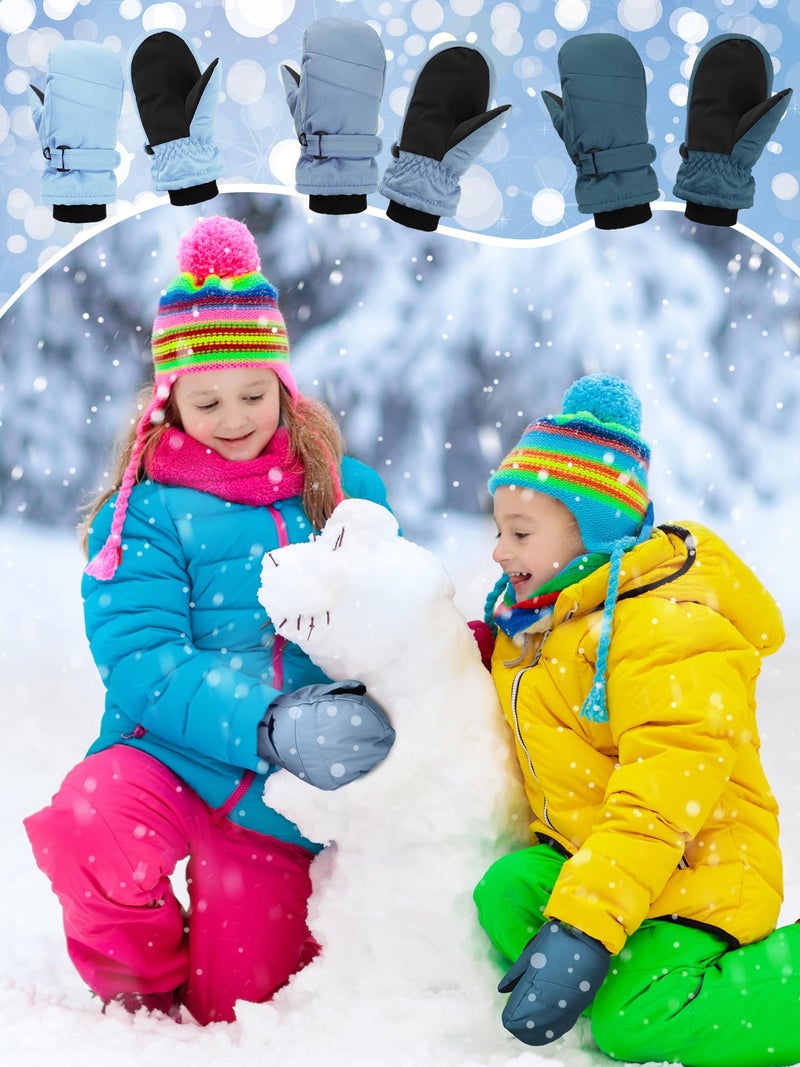 SATINIOR Kids Snow Mittens Waterproof Winter Ski Gloves Warm Thicken Snow Gloves for Girls Boys(5-8 Years,Light Blue,Lake Blue,Blue,3 Pairs) - Image 4