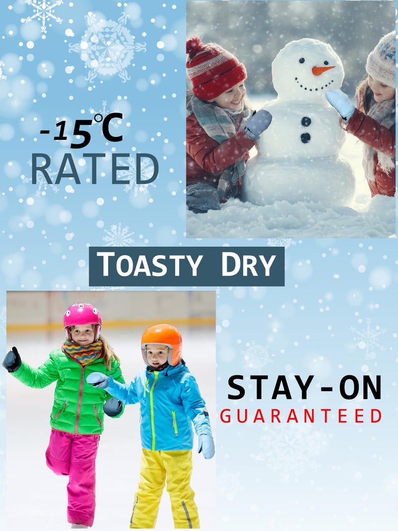 SATINIOR Kids Snow Mittens Waterproof Winter Ski Gloves Warm Thicken Snow Gloves for Girls Boys(5-8 Years,Light Blue,Lake Blue,Blue,3 Pairs) - Image 5