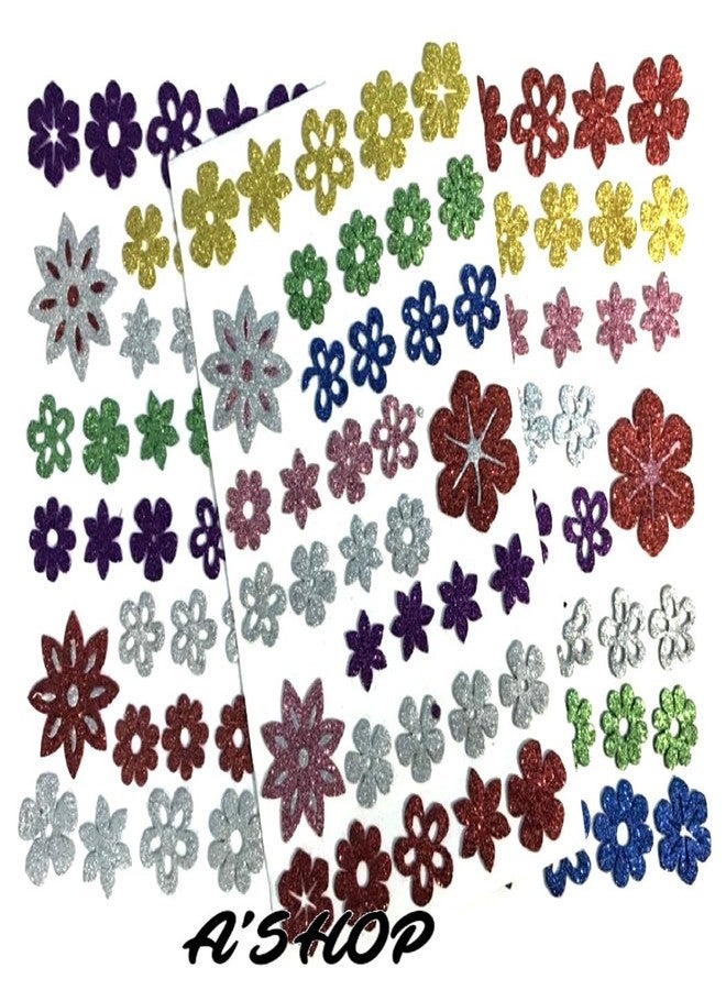 A'SHOP Eva Glitter Foam Flower Paper Stickers for Art and Craft for Kids (Multicolor) - Set of 3 - Image 1