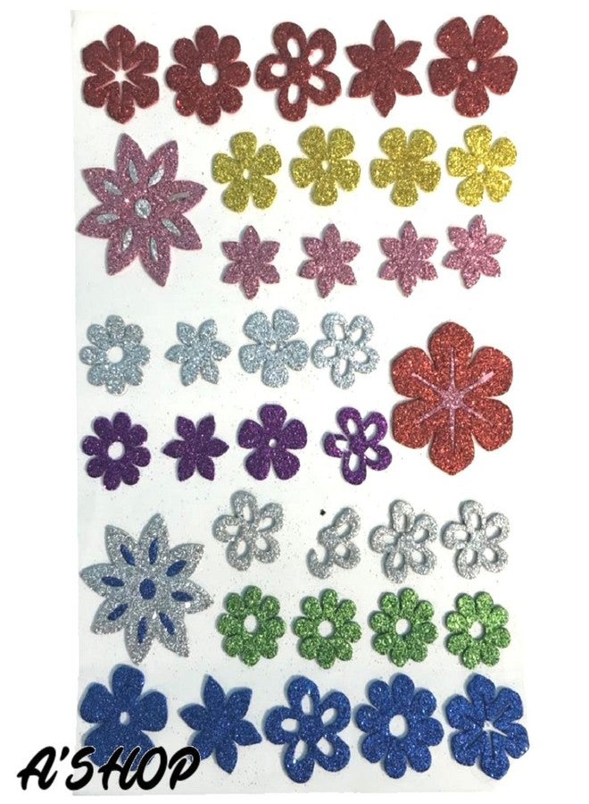 A'SHOP Eva Glitter Foam Flower Paper Stickers for Art and Craft for Kids (Multicolor) - Set of 3 - Image 4