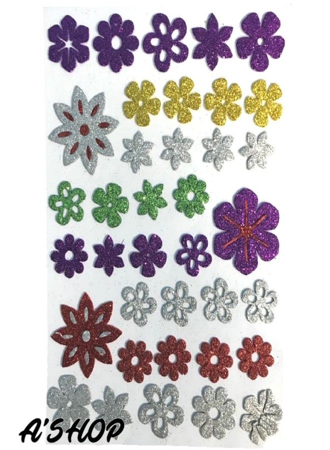 A'SHOP Eva Glitter Foam Flower Paper Stickers for Art and Craft for Kids (Multicolor) - Set of 3 - Image 3