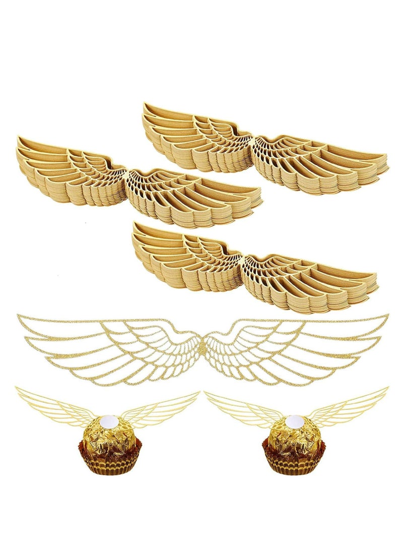 Oasisgalore 50Pcs Gold Glitter Wing Cupcake Chocolate Toppers for Party & Birthday Decorations  - Image 1