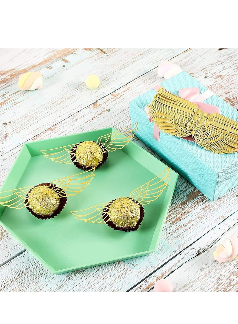 Oasisgalore 50Pcs Gold Glitter Wing Cupcake Chocolate Toppers for Party & Birthday Decorations  - Image 5