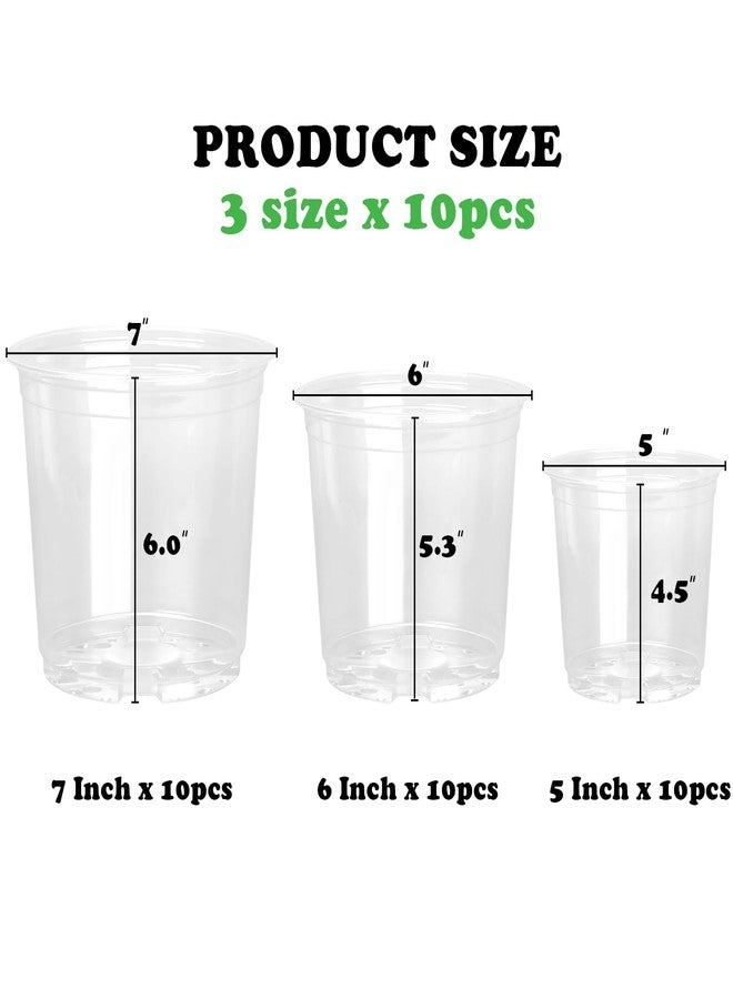 RAOOKIF 30 Pack 5/6/7 Inch Reinforced Clear Nursery Pots with Drainage Holes, Clear Nursery pots Variety Pack, Transparent Plastic Plant Pots for Seedlings, Clear Seed Starters - Image 2