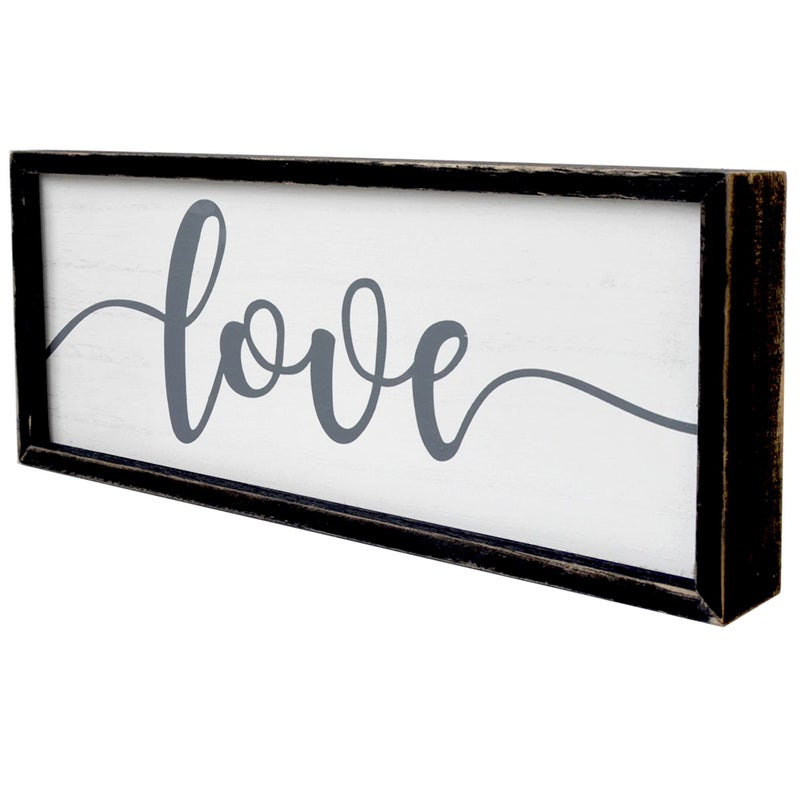 EXQUIDECA Love Framed Rustic Freestanding Sign Home Decor for Living Room Bedroom - Love Wall Art in Solid Wood Thick Black Frame 12x5 Inches for Couples - Image 1