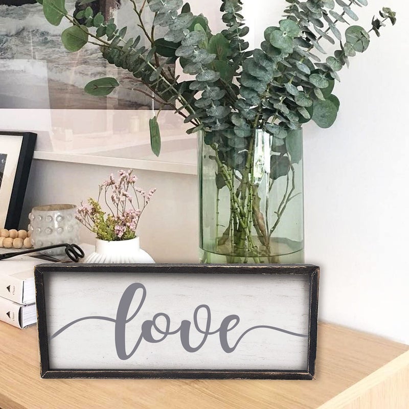 EXQUIDECA Love Framed Rustic Freestanding Sign Home Decor for Living Room Bedroom - Love Wall Art in Solid Wood Thick Black Frame 12x5 Inches for Couples - Image 5
