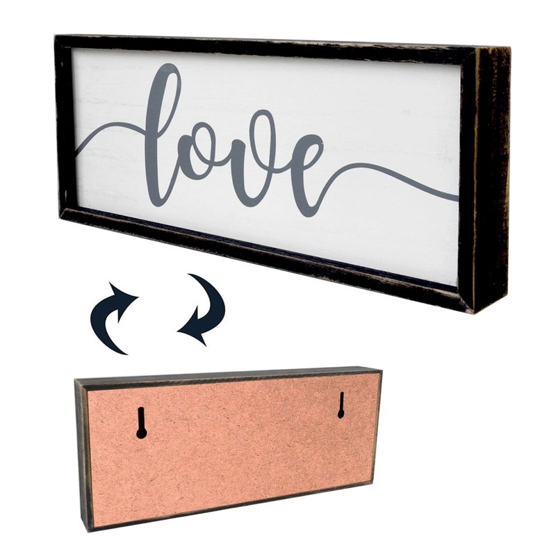 EXQUIDECA Love Framed Rustic Freestanding Sign Home Decor for Living Room Bedroom - Love Wall Art in Solid Wood Thick Black Frame 12x5 Inches for Couples - Image 3
