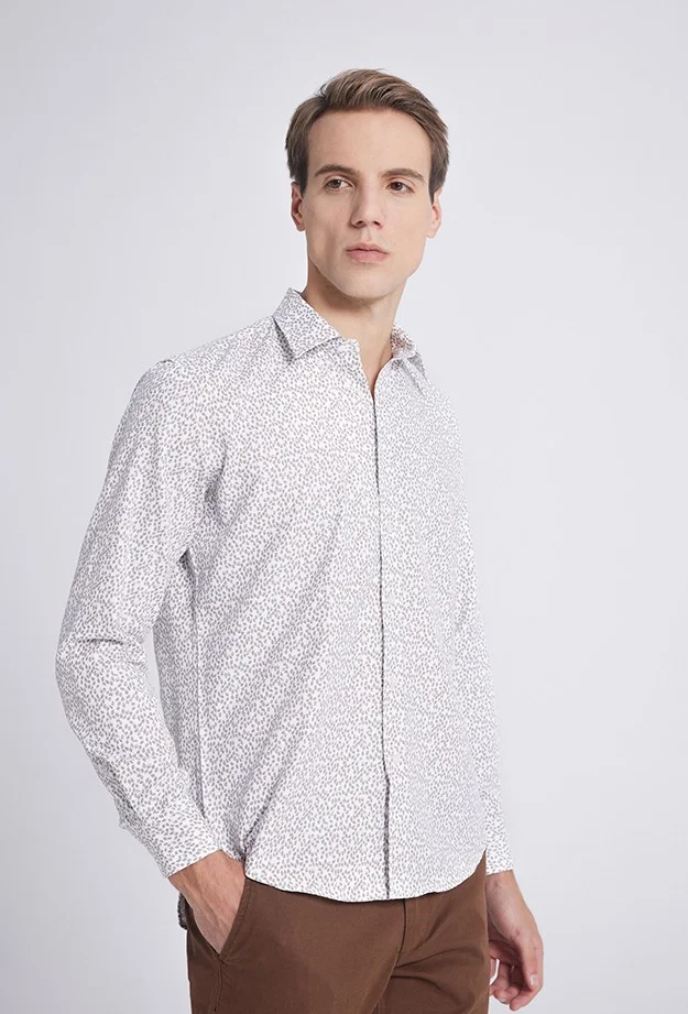 دي أس دامات Regular Fit Beige Printed Shirt 9HC022111265M