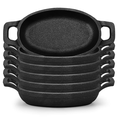 Uiifan 6 Pieces Mini Cast Iron Skillet 6 x 38 Small Oval Skillets Cast Iron Cookware Set 8 oz Single Serve Dish Pans Mini Casserole Dish for Baking Roasting Cooking Grilling Ramekins
