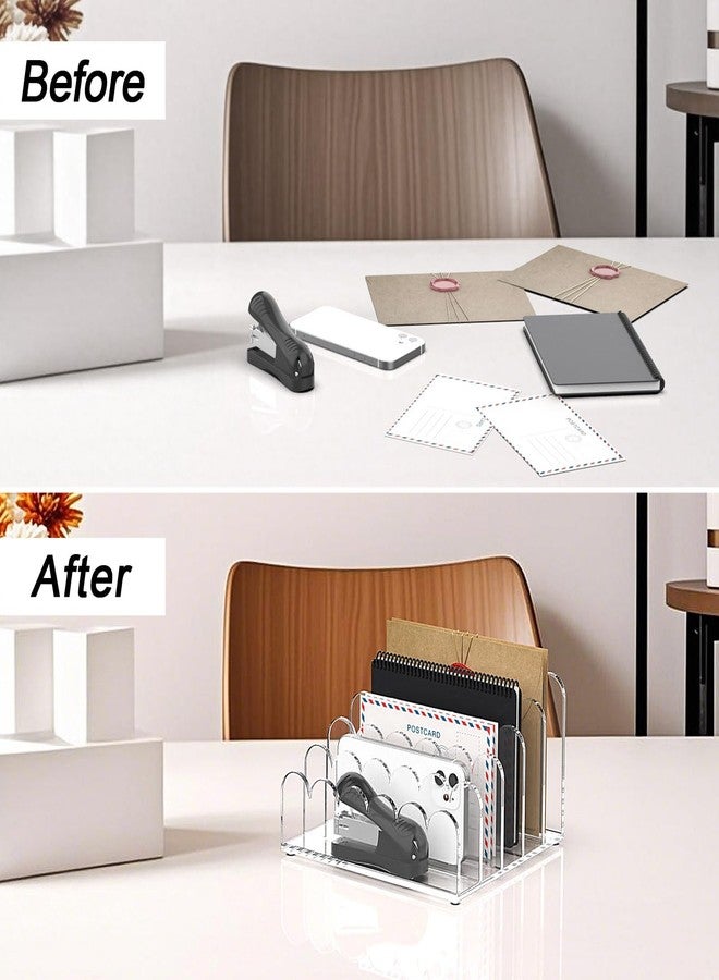 YAGELI 5-Slot Acrylic Mail Organizer for Desktop - Scalloped Clear Document Sorter, Vertical File Holder for Office/Home, Space-Saving Desk Organizer for Letters, Bills, Stationery - Image 4