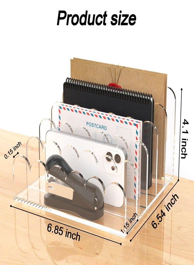 YAGELI 5-Slot Acrylic Mail Organizer for Desktop - Scalloped Clear Document Sorter, Vertical File Holder for Office/Home, Space-Saving Desk Organizer for Letters, Bills, Stationery - Image 2