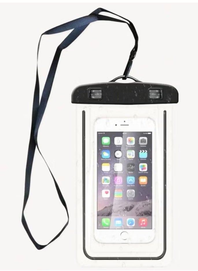 Waterproof Phone Case, Waterproof Airbag Case, Mobile Protection Case for Swimming Pool, iPhone Case Protects from Water, Swimming Phone Case, 1 Case to Protect Phone During Swimming, Sea, Water Parks, and Diving, High-Quality Bag for Waterproof Phone Protection, Case Allows Phone Usage Underwater, Waterproof Case, iPhone Waterproof Protective Cover, Water Protection Case Suitable for Phones like iPhone, Android, Samsung, Huawei, Waterproof Case for Smart Devices - Black Color. - Image 1