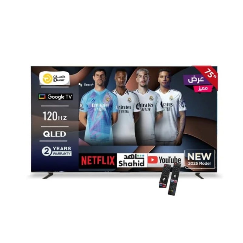 Smart TV 75-inch 4K QLED for living room, metallic gray frame, ultra-high resolution with 120Hz refresh rate and built-in Google TV tuner - Image 1