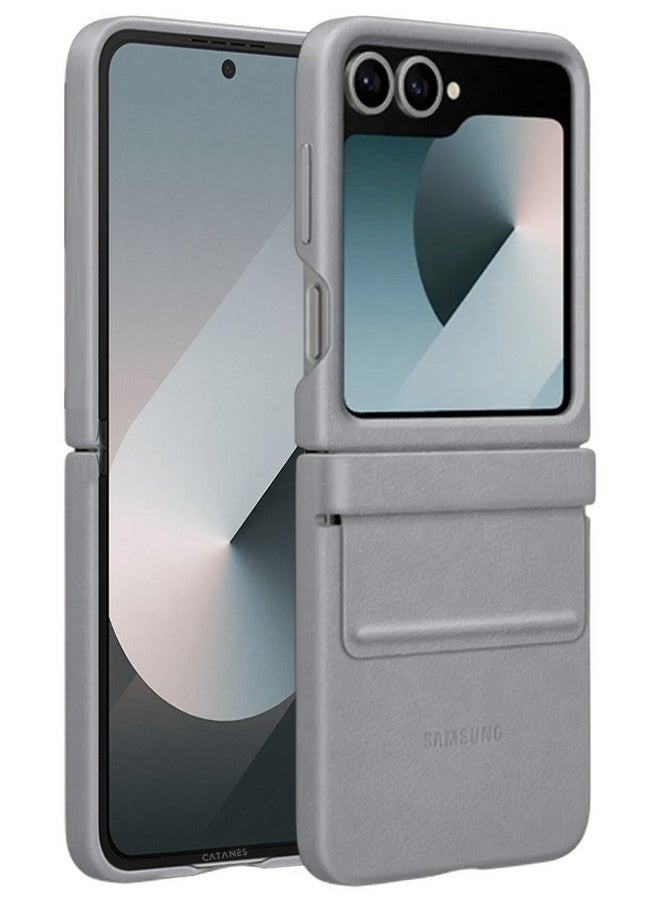CATANES (For Samsung Galaxy Z Flip 6) Leather Case with Shockproof Hinge Protective Cover / Grey