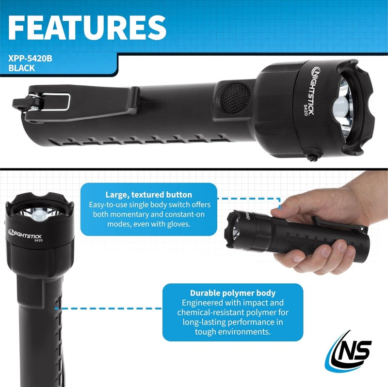 Nightstick XPP-5420B Intrinsically Safe 3 AA Flashlight - 160 Lumens, Black - Image 3