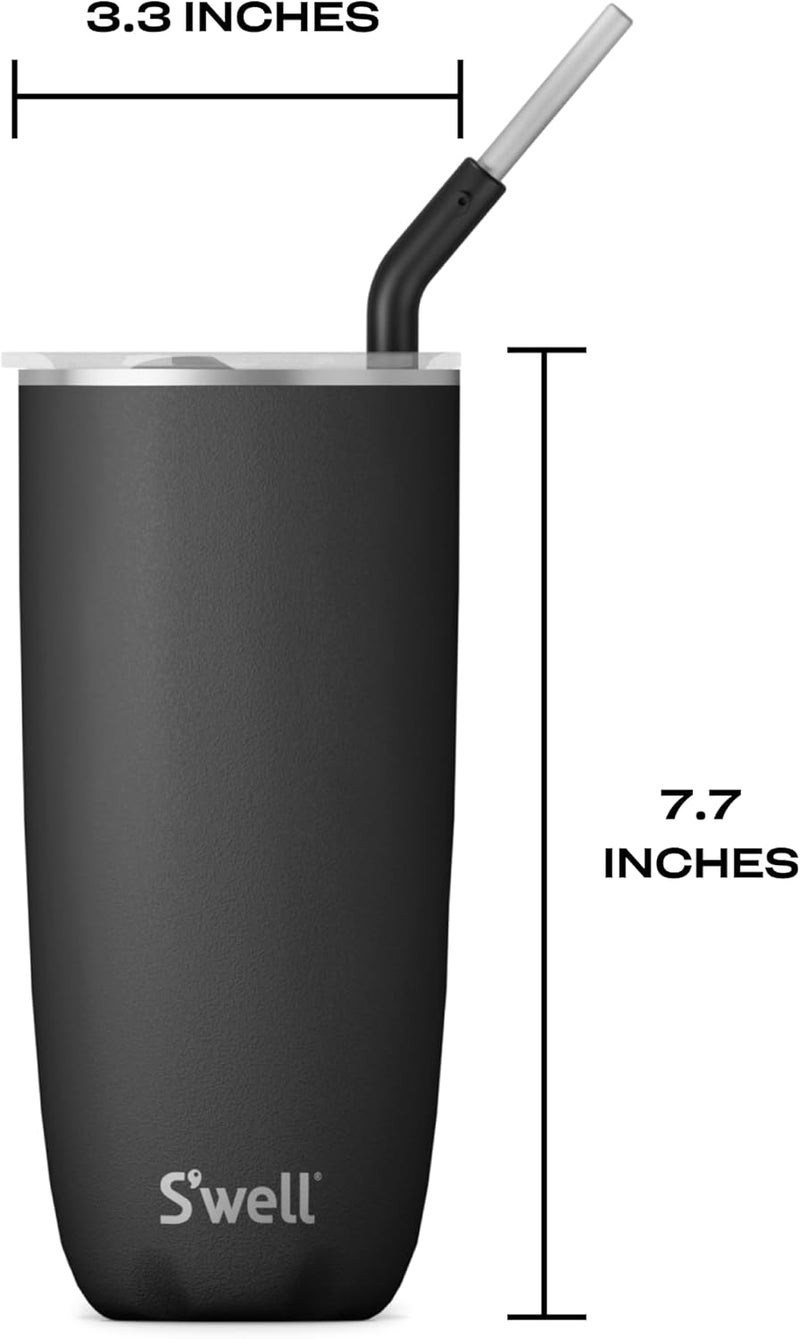 S'well Stainless Steel Tumbler with Straw and Slide-Open Lid, 24oz, Onyx, Triple Layered Vacuum Insulated Containers Keeps Drinks Cold for 18 Hours and Hot for 5, BPA Free - Image 3